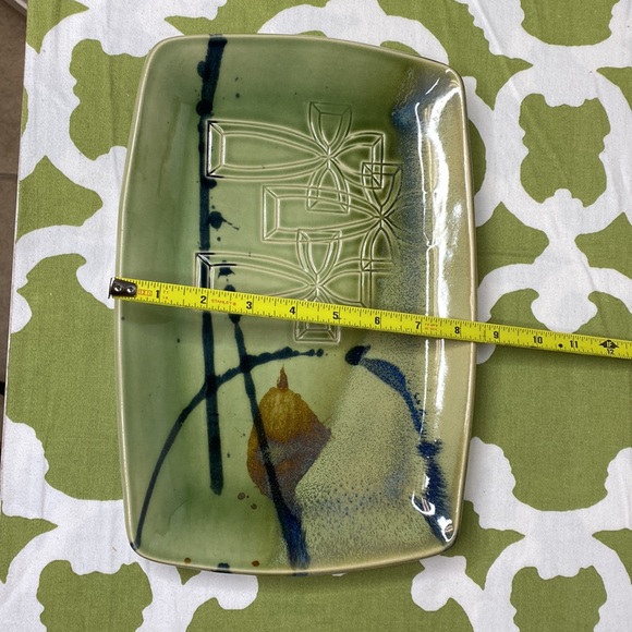 Studio Art Pottery Green Stamped Crosses Serving Tray Entry Table Tray Glazed - Picture 6 of 7